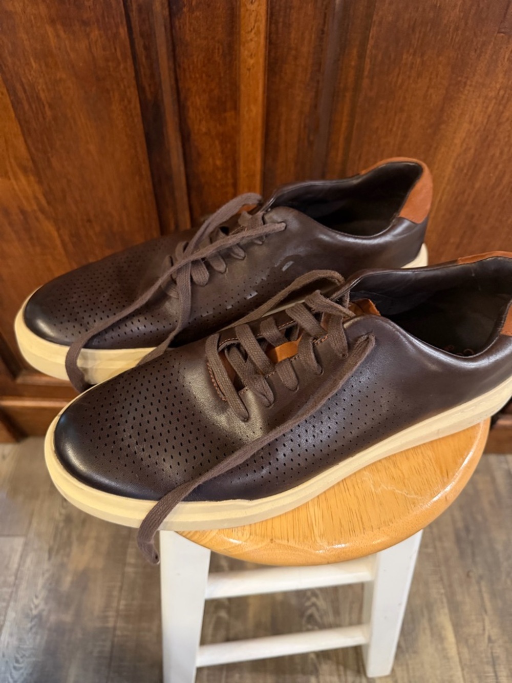Cole Haan Grandseries Dark Brown Perforated Leather Sneakers with Cream Sole